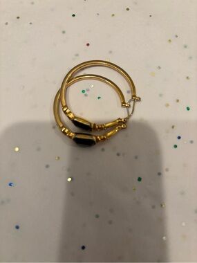 Macy's Gold Hoop Earrings with Black Accent